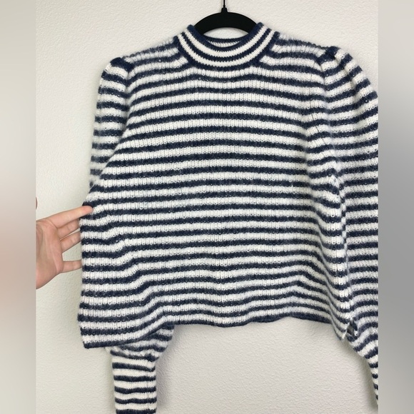 Eleven Six Women's Small Mia Striped Knit Sweater Puff Sleeve 100% Baby Alpaca - Picture 5 of 15